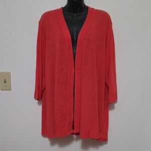 CJ Banks Open-Front Coral Red Cardigan